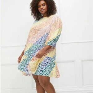 ELOQUII Elements Women's 20 Plus Size Rainbow Print Tiered Easy Dress 24